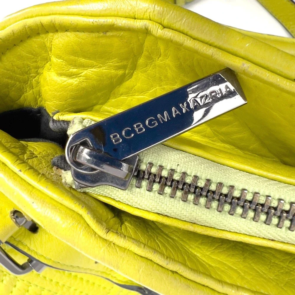 BCBG MaxAzria Satchel Crossbody Bag Neon Citron Acid Chartreuse Yellow Leather L